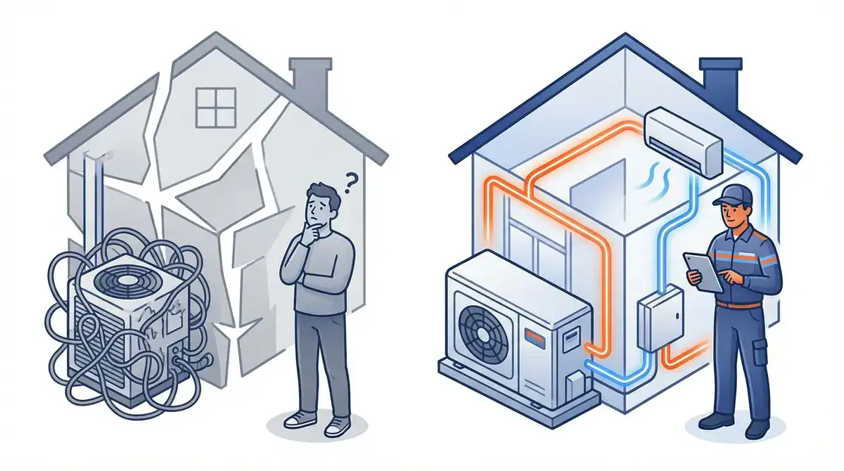 Modern smart home HVAC system with air conditioning and heating controls.