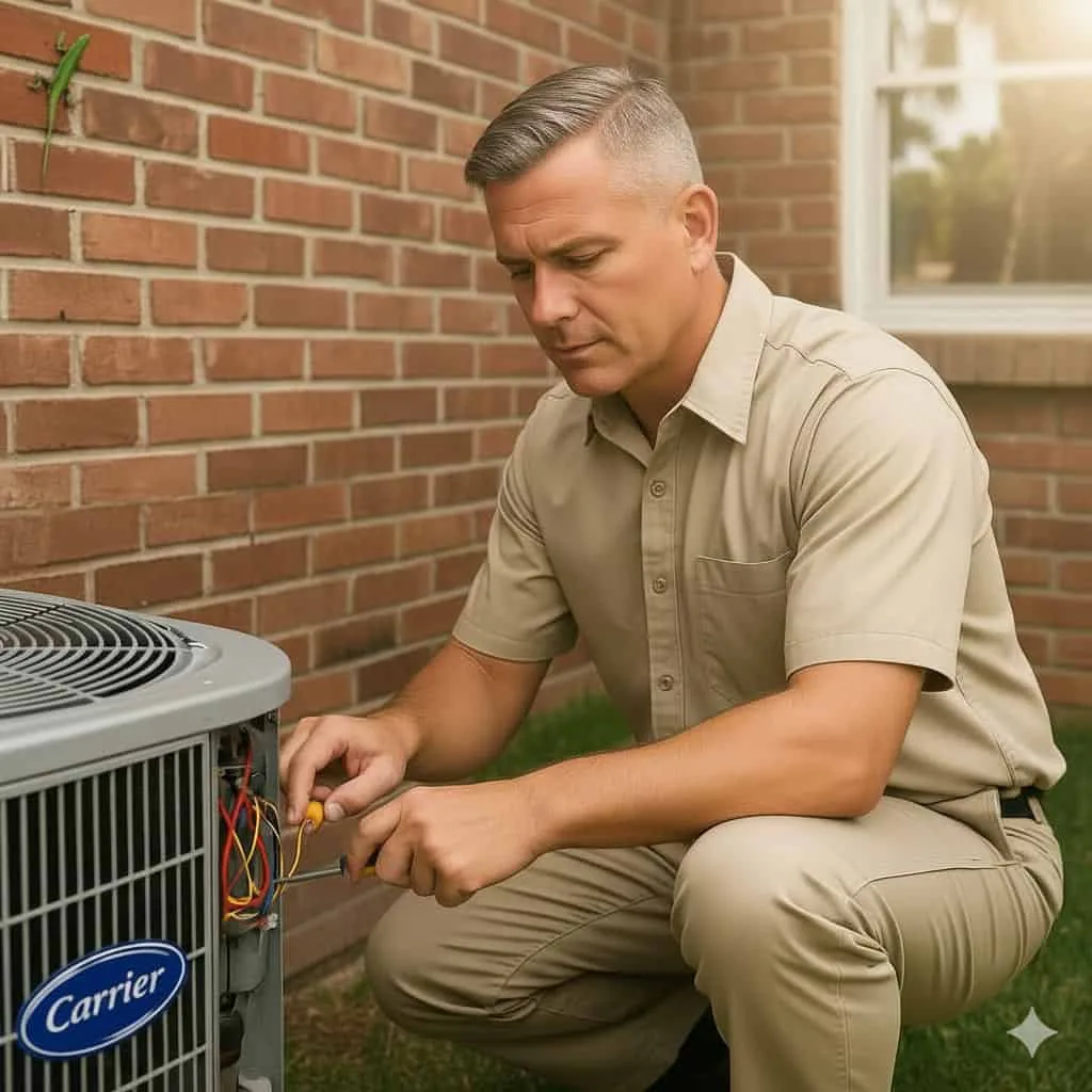 30+&nbsp;Years Experience Smart Home technician servicing a heating system in Orlando