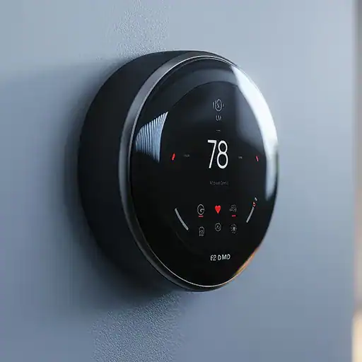 Modern smart thermostat displaying 78°F temperature setting.