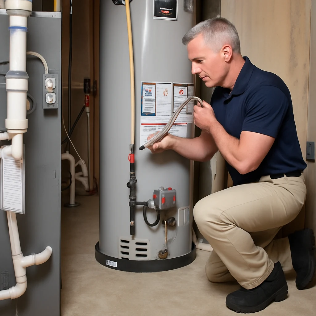 Chris Elsis inspecting a water heater installation in Orlando FL