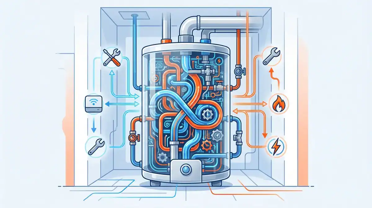 Modern boiler with advanced heating and cooling system for smart home comfort.