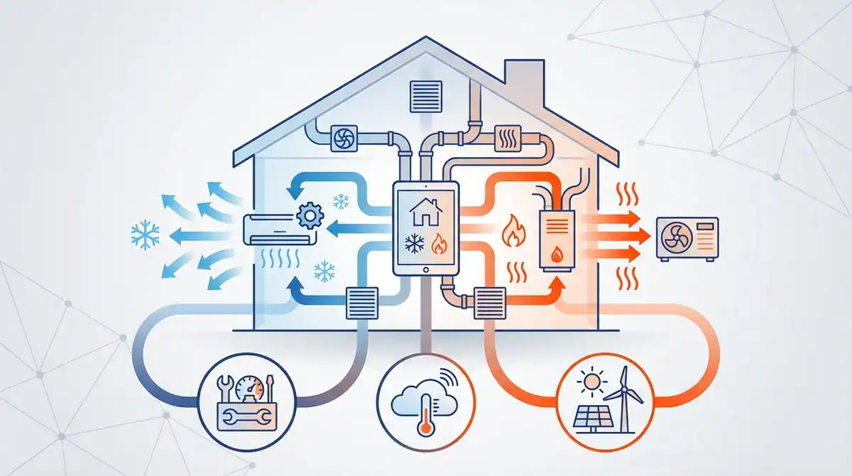 Modern smart home HVAC system with integrated heating and cooling controls.