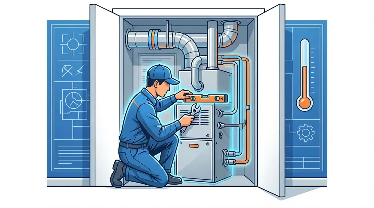 Smart Home Air & Heat technician repairing a furnace heating system