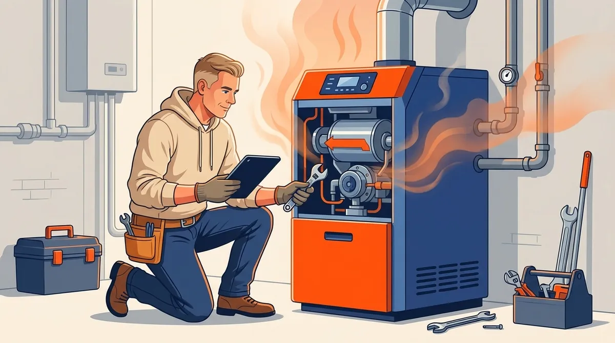 HVAC technician repairing a furnace in an Orlando home