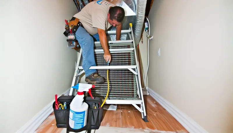 Smart Home Air & Heat technician performing coil cleaning in Union Park