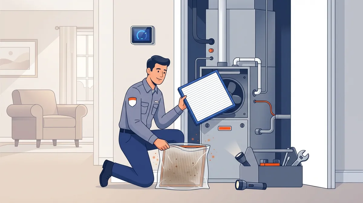 Smart Home Air & Heat technician replacing HVAC air filter